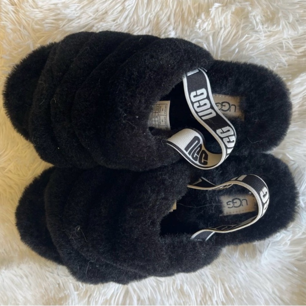 UGG Black Fluffy Slide Slippers